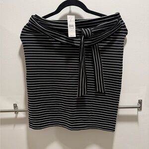 LOFT Black and White Striped Tie-Waist Pencil Skirt